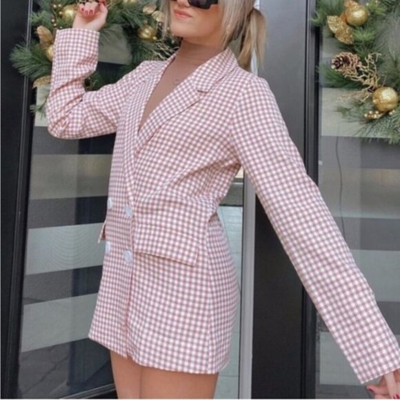 En Saison Pink Checkered Double BreastedBlazer Size S - Picture 1 of 7